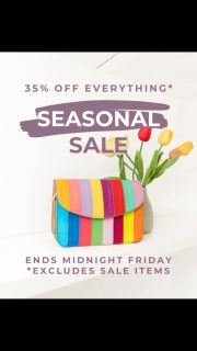 Our sale is live now and until midnight on Friday, and you can shop our jewellery, scarves, bags and purses with 35% off everything (excluding sale items), just by adding the offer code SANTA35 during checkout. 

Please note that if you’d like free 2nd Class delivery (orders over £15) we can no longer guarantee delivery before Christmas. For that, you need to order by the end of Thursday 18 December and choose 1st Class delivery. To be absolutely certain, as we’re subject to the whims of Royal Mail, choose Special Delivery.

Trade customers: please use code TRADESANTA and note that the discount doesn’t apply to sale items, packaging or display stands. Please order by the end of Friday for dispatch on Monday.

We will be closing for Christmas at lunchtime on Tuesday 23 December and open again on Friday 2 January 2026.