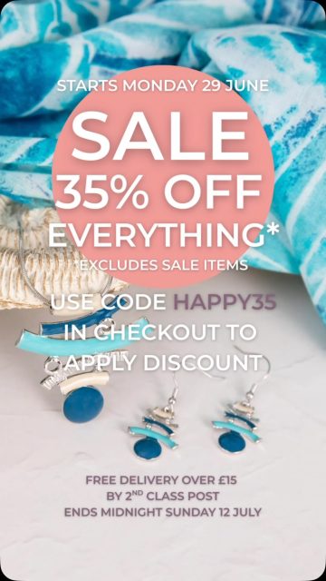 Our big summer sale is live now! Use code HAPPY35 in your bag to get 35% off everything excluding items already discounted. 

Grab yourself a bargain and refresh your summer wardrobe! 

Free UK delivery still applies to orders over £15. Sale runs until midnight on Sunday 12 July.

#colourfuljewellery #jewelleryonsale #leatherbagshop #jewelleryofinstagram #summerscarves