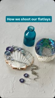 A short timelapse from the start of yesterday’s product shoot showing the setting up of the first jewellery and scarf shots. 

1. Pick a backdrop
2. Select the product(s)
3. Choose appropriate props (colour, size) and position
4. Take a test shot and reposition as necessary
5. Shoot from different angles, reviewing as you go along. Tiny tweaks to the setup can make a big difference
6. If it isn’t working, move on and try something different

Yesterday, less was definitely more and it’s great to see how over our photoshoot history, we’ve developed a style. Combining scarves with the jewellery a couple of seasons ago was definitely a game changer.