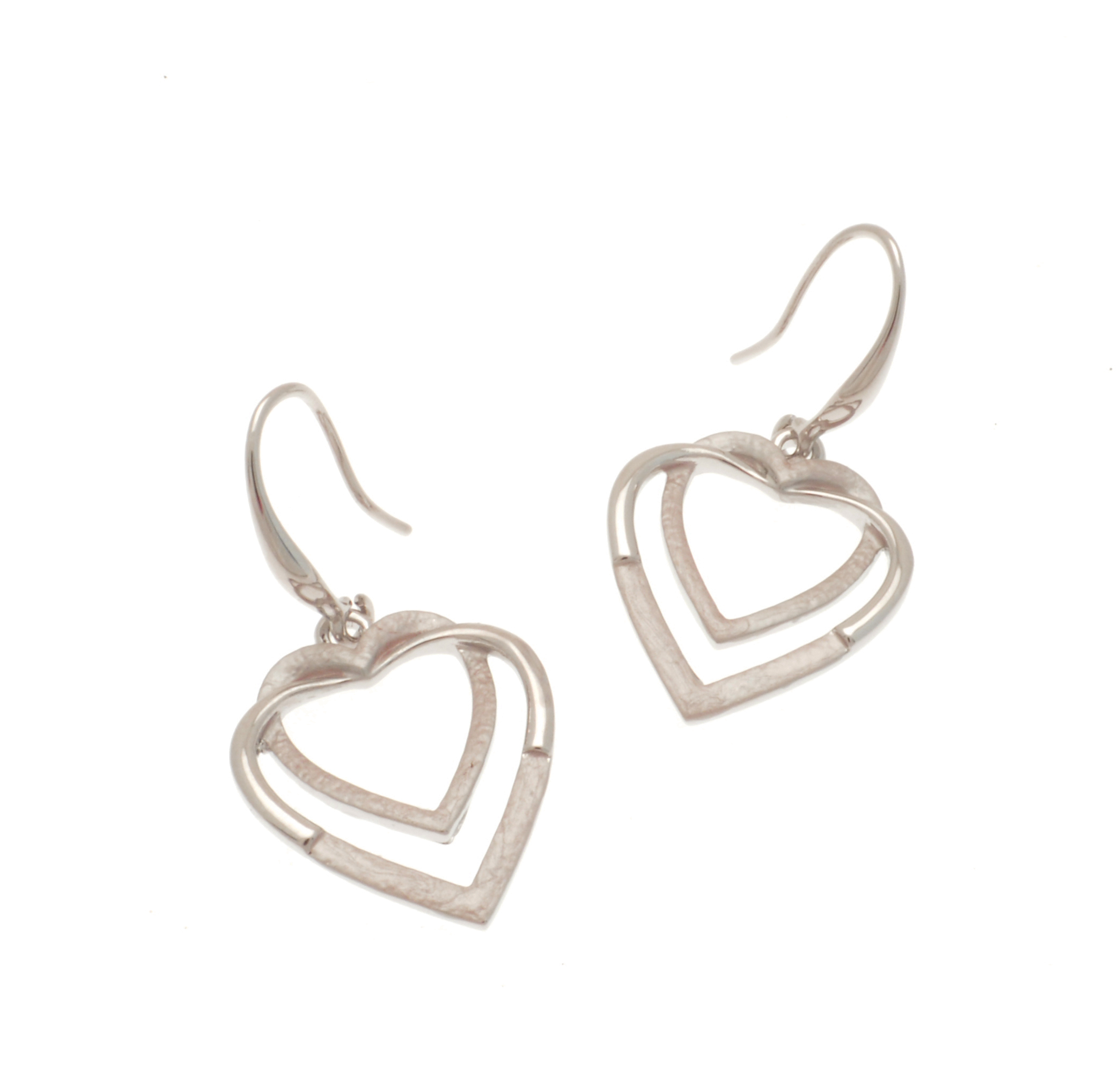 Dusky Pink and Silver Double Heart Earrings - Miss Milly