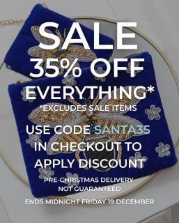 Yes, we have 35% off colourful jewellery, soft, pretty scarves and bold recycled leather bags and purses (exc. sale items) until Friday! Order today or tomorrow to have it dispatched in time for Christmas. Huge savings to be had across almost the entirety of our website. Don’t forget to use the code SANTA35 in checkout. Sale ends at midnight on Friday 19 December.
Trade customers: the sale is for you too (swipe to the second slide) with sale items, packaging and displays excluded. Please use code TRADESANTA for your 35% discount. Order ASAP for pre-Christmas delivery, and by Tuesday evening to receive the goods on Friday ready for the final shopping weekend. Sale ends at midnight on Friday 19 December.
#christmassale #jewellerysale #scarfsale #bagsale #accessoriessale