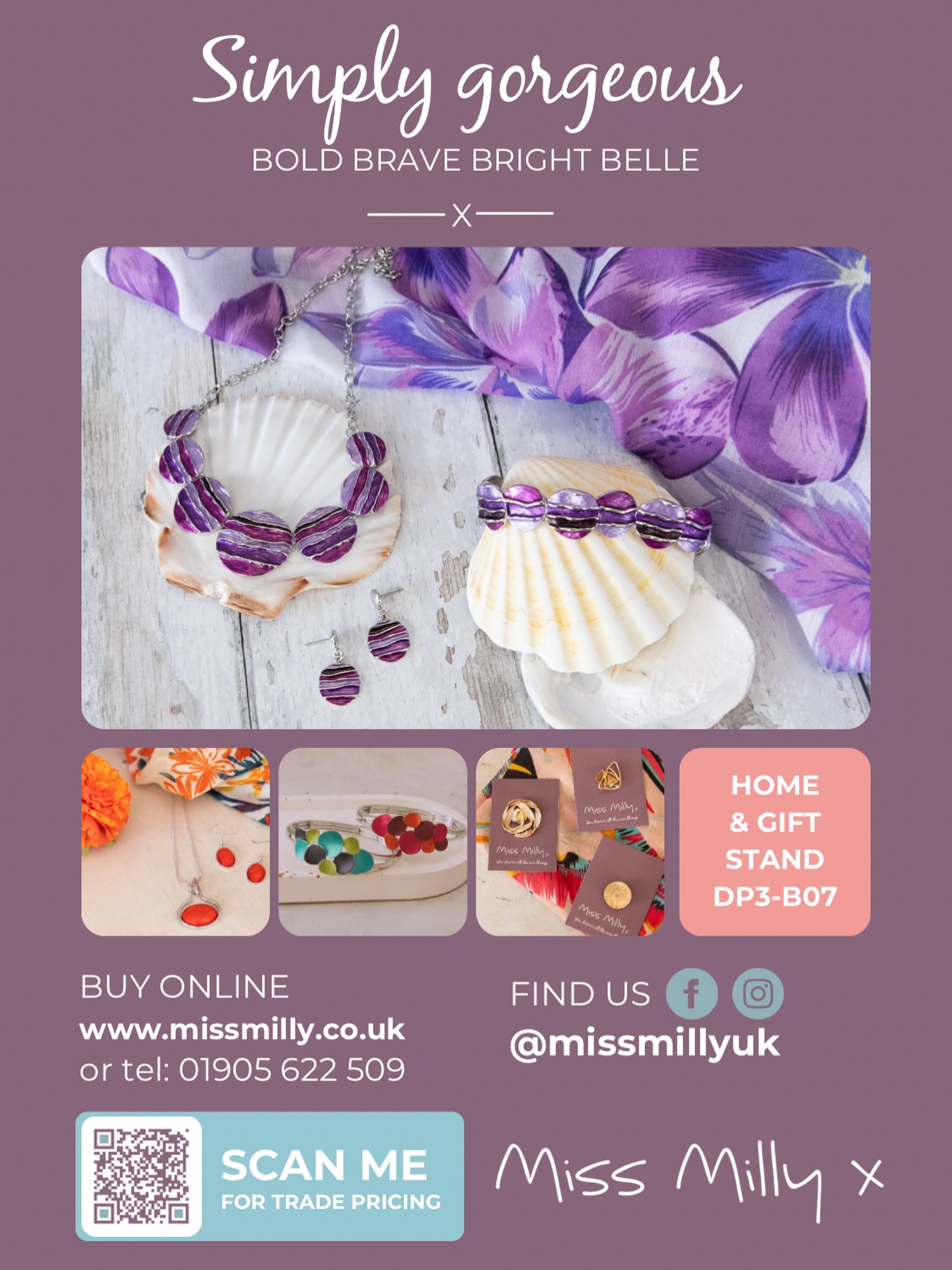 Sharing our latest trade press advert with you. Our stockists are so important to us and we’ve worked hard to build up a good network of retailers throughout the UK and Ireland so that you can find Miss Milly jewellery, scarves and bags in a store near you. Many of our wonderful gift shops and fashion boutiques have been working with us for years and we really do appreciate it.
There are still (and always will be) gaps but having our brand consistently appear in the gift media helps us to plug these as retailers decide to try out a new jewellery or scarf brand. And the same with trade shows and social media.
It is as true now as it was back in 1995, when Sarah graduated with a Public Media degree, that it can take around eight different touch points before a potential customer takes the plunge and places an order. And sometimes it can take a lot more. We have had retailers visit our stand at trade shows for five or more years on the trot before they give Miss Milly a go. We get it, it’s very hard to not buy to your own taste or to buy a collection you love but you’re not sure your customers will.
And this is why our minimum order is still just £100 and you can buy everything in singles. We try to make it as easy as possible for stores to try us out with minimal expenditure.
So if you’re a retailer visiting @homeandgiftharrogate from Sunday, why not make this year the one you decide to stock our colourful jewellery and scarves?